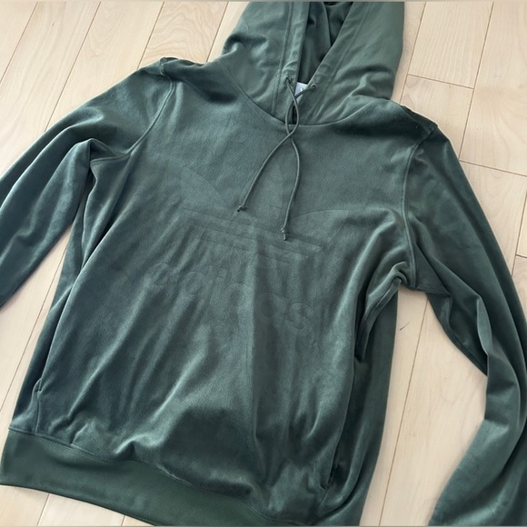 Adidas Velour Olive Green Hoodie S - Picture 4 of 8